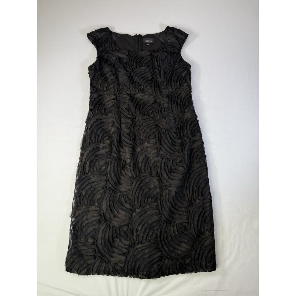 Adrianna Papell Black Gold Ruffle Seam Sheath Dress Size 10